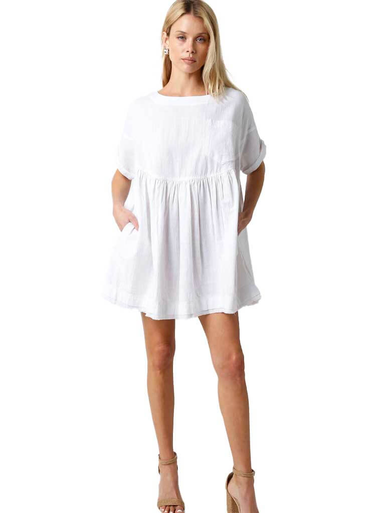 Mary Short Sleeve Pocket Dress in White