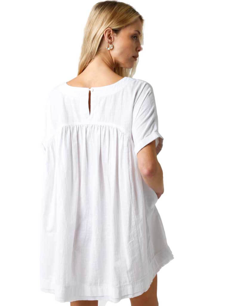 Mary Short Sleeve Pocket Dress in White