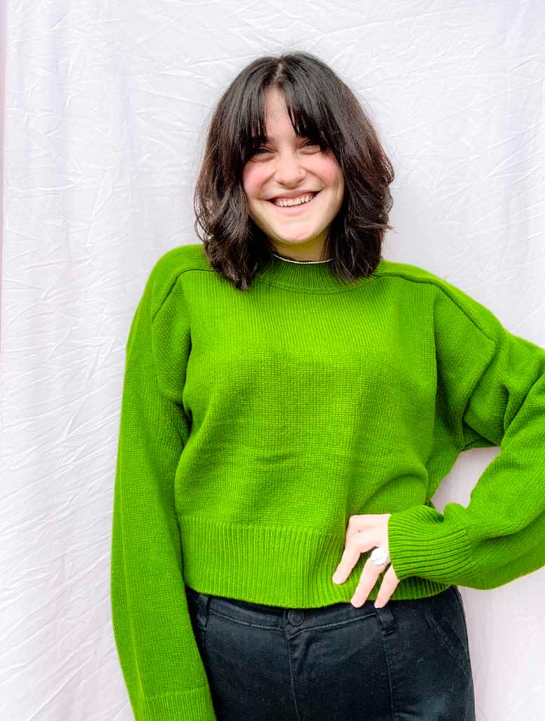 Long Sleeve Knit Sweater in Dark Green