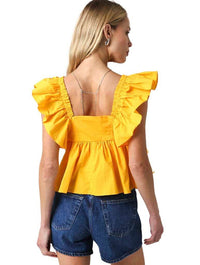 Ruffle Shoulder Square Neck Top in Marigold