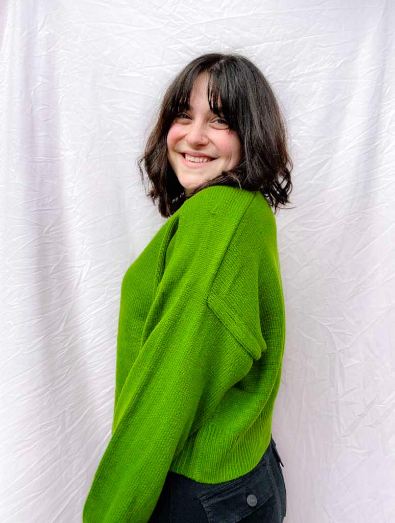 Long Sleeve Knit Sweater in Dark Green