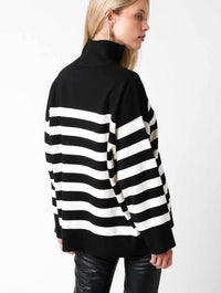 1/2 Zip Stripe Sweater in Black/Ivory