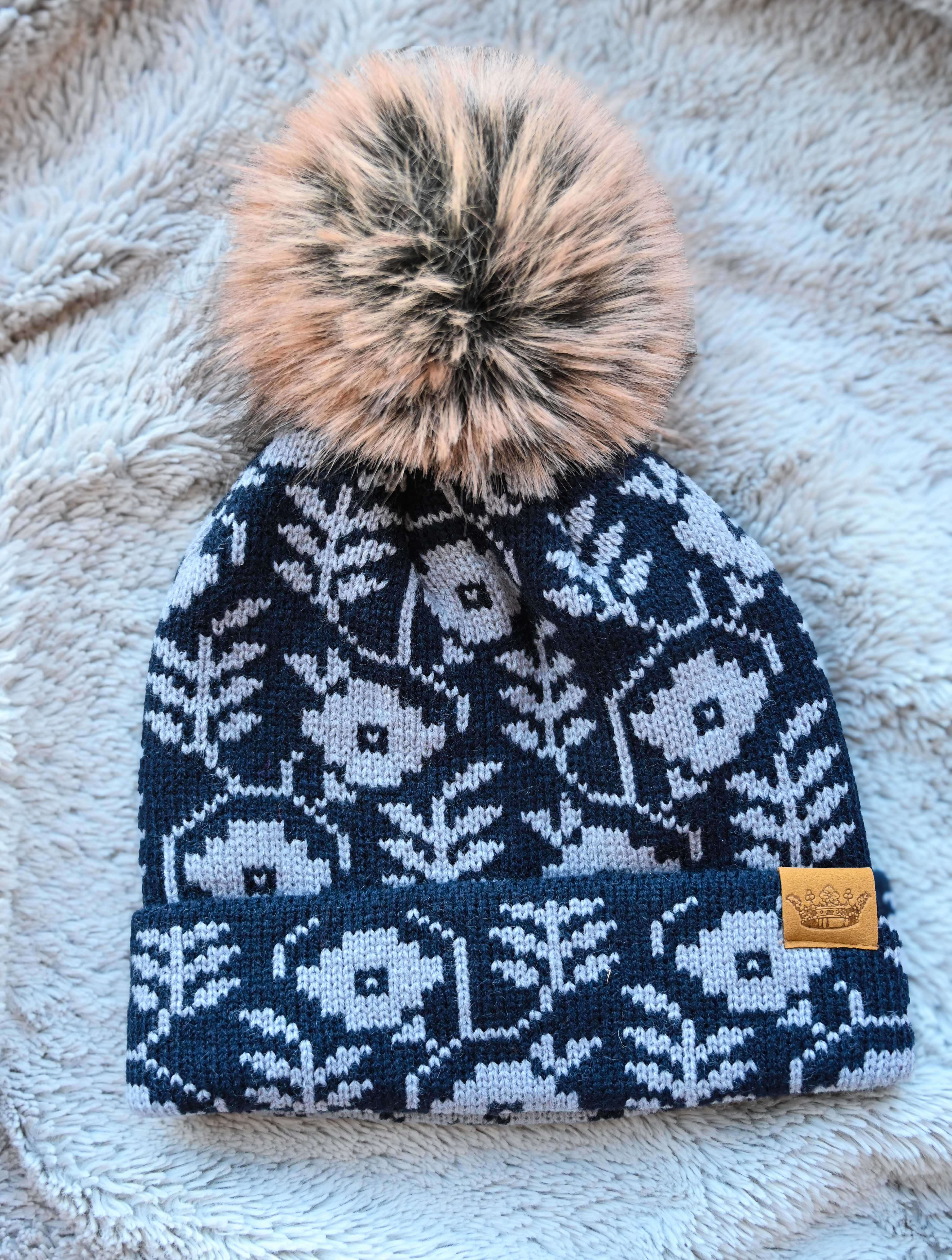 Patterned Pom Pom Hat