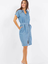 Tencel Denim Short Sleeve Dress in Light Wash