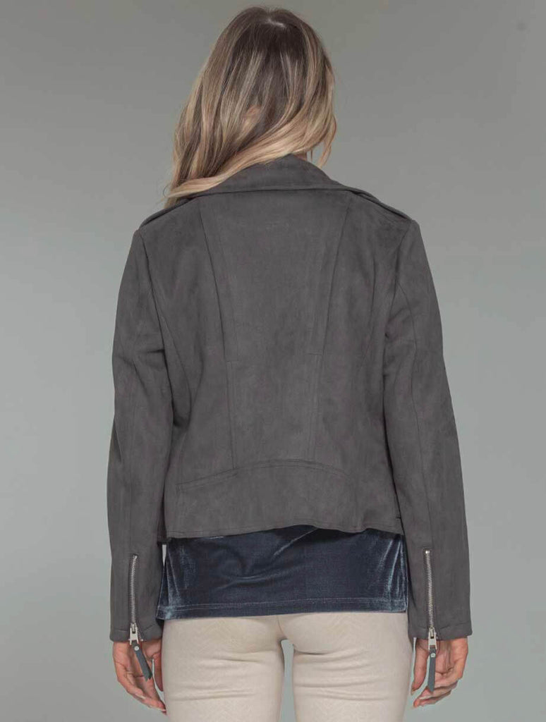Faux Suede Moto Jacket in Charcoal