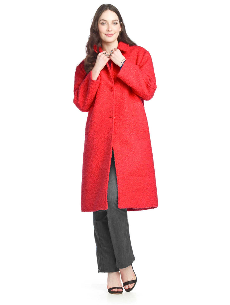Boucle Lapel Coat With Pockets in Red