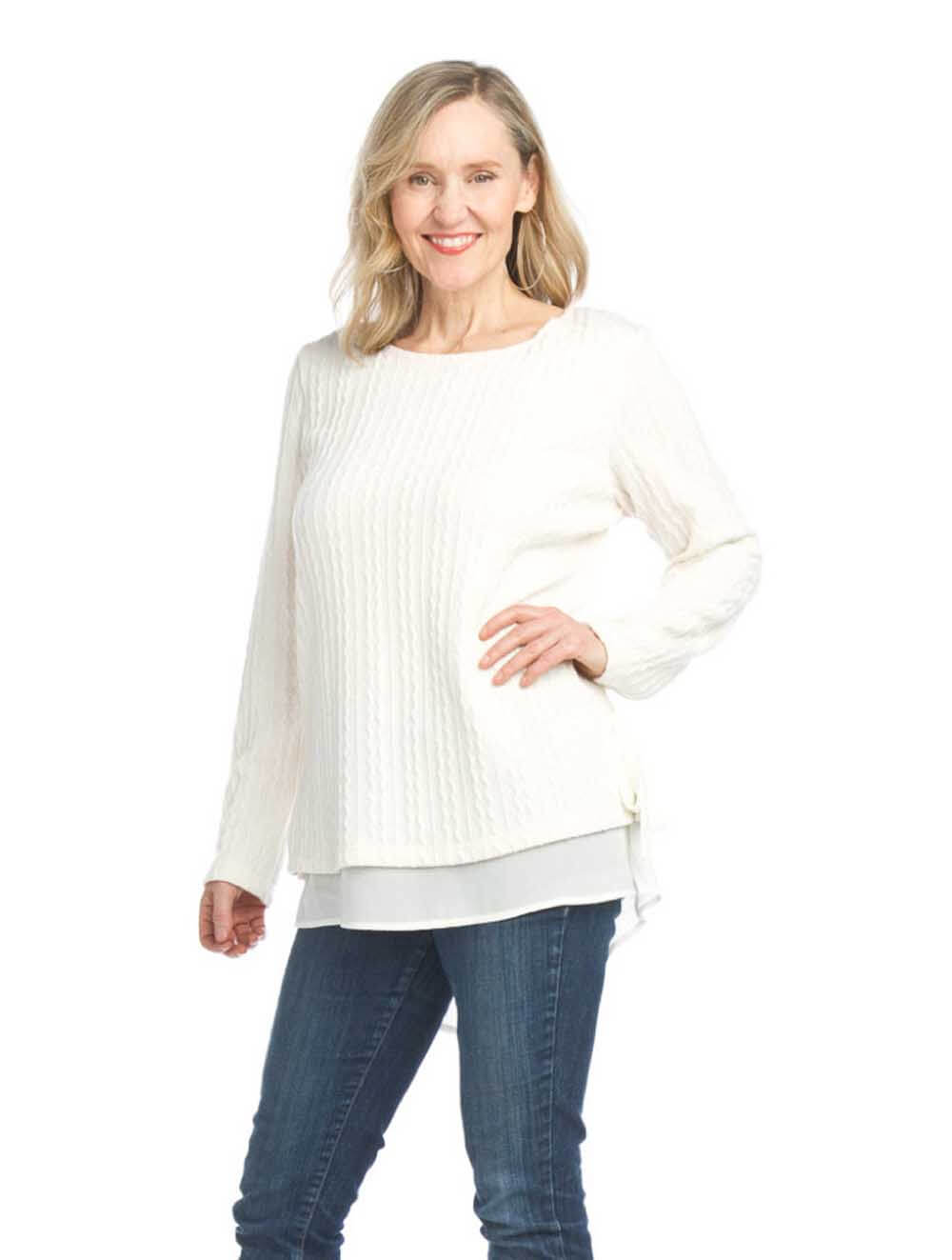 Cable Knit Sweater with Side Ties in Cream