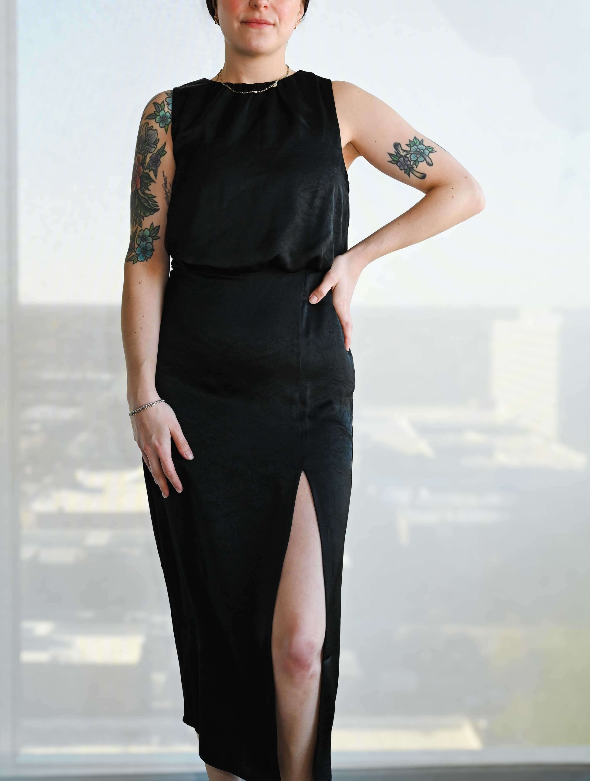 Silky Side Slit Midi Dress