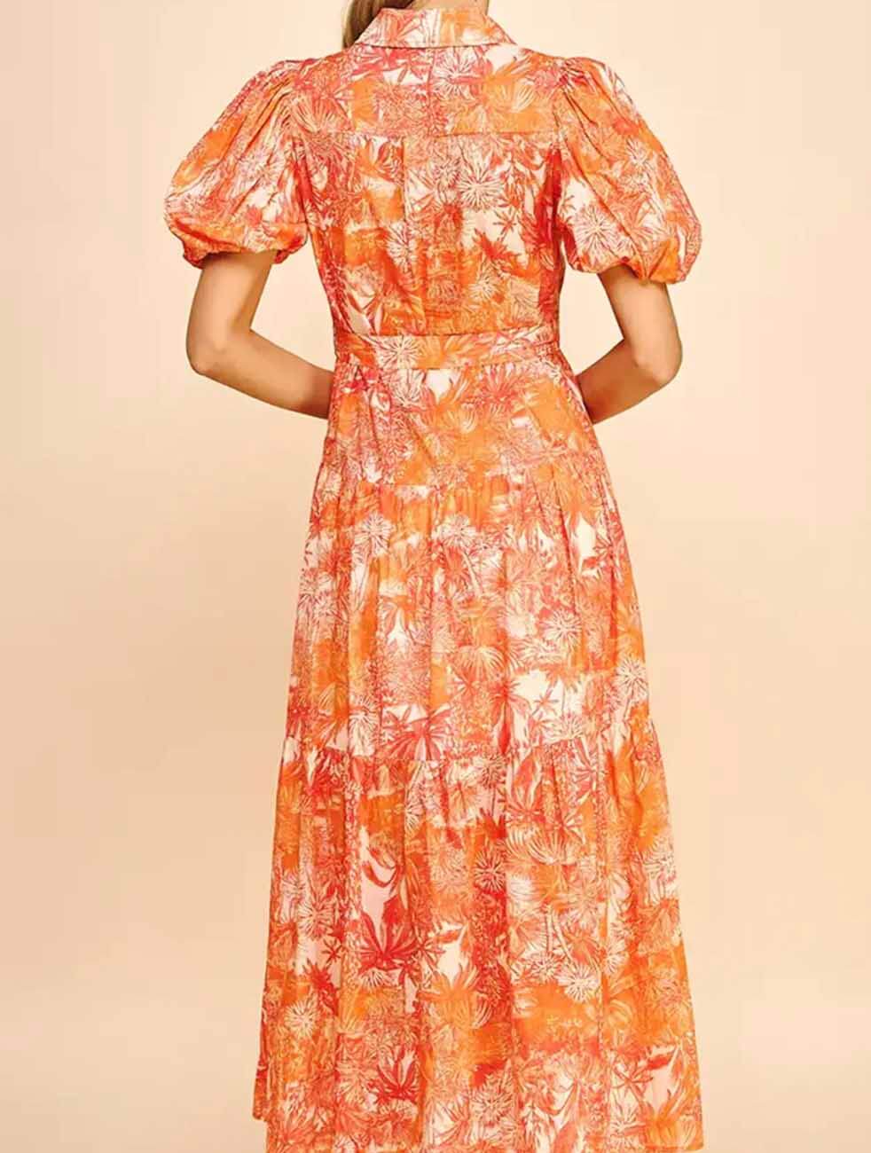 Printed Button Down Maxi Dress in Orange Multi