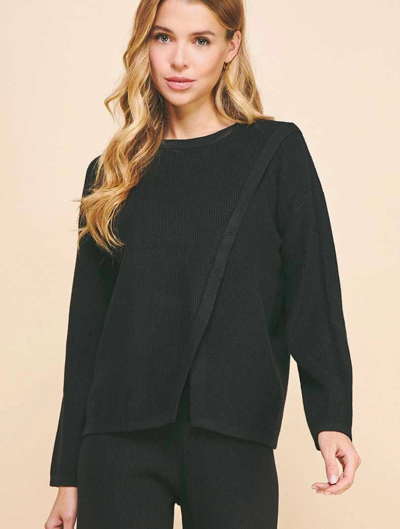 Front Slit Sweater in Black