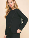 Front Slit Sweater in Black