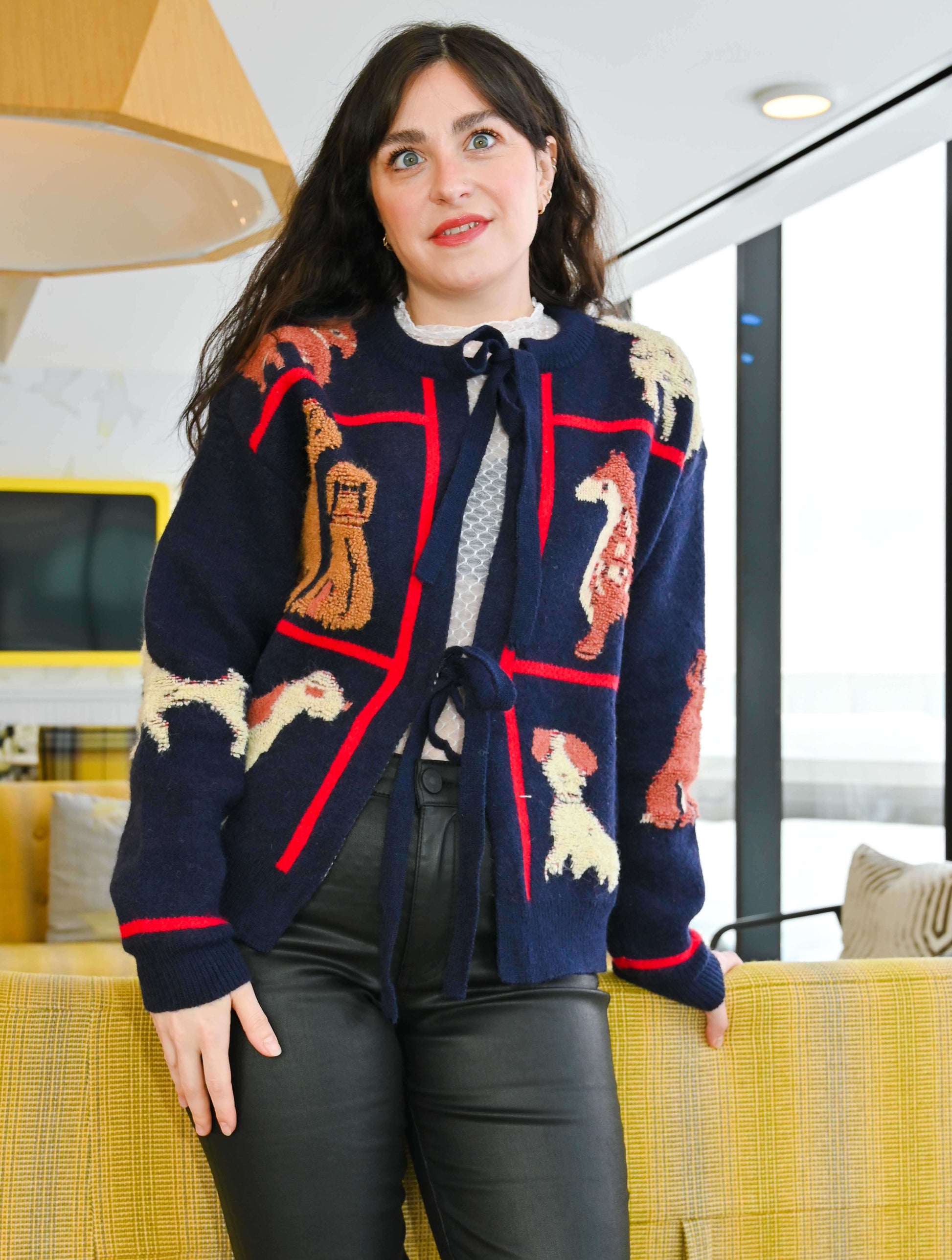 Dog Detailed Front Tie Cardigan