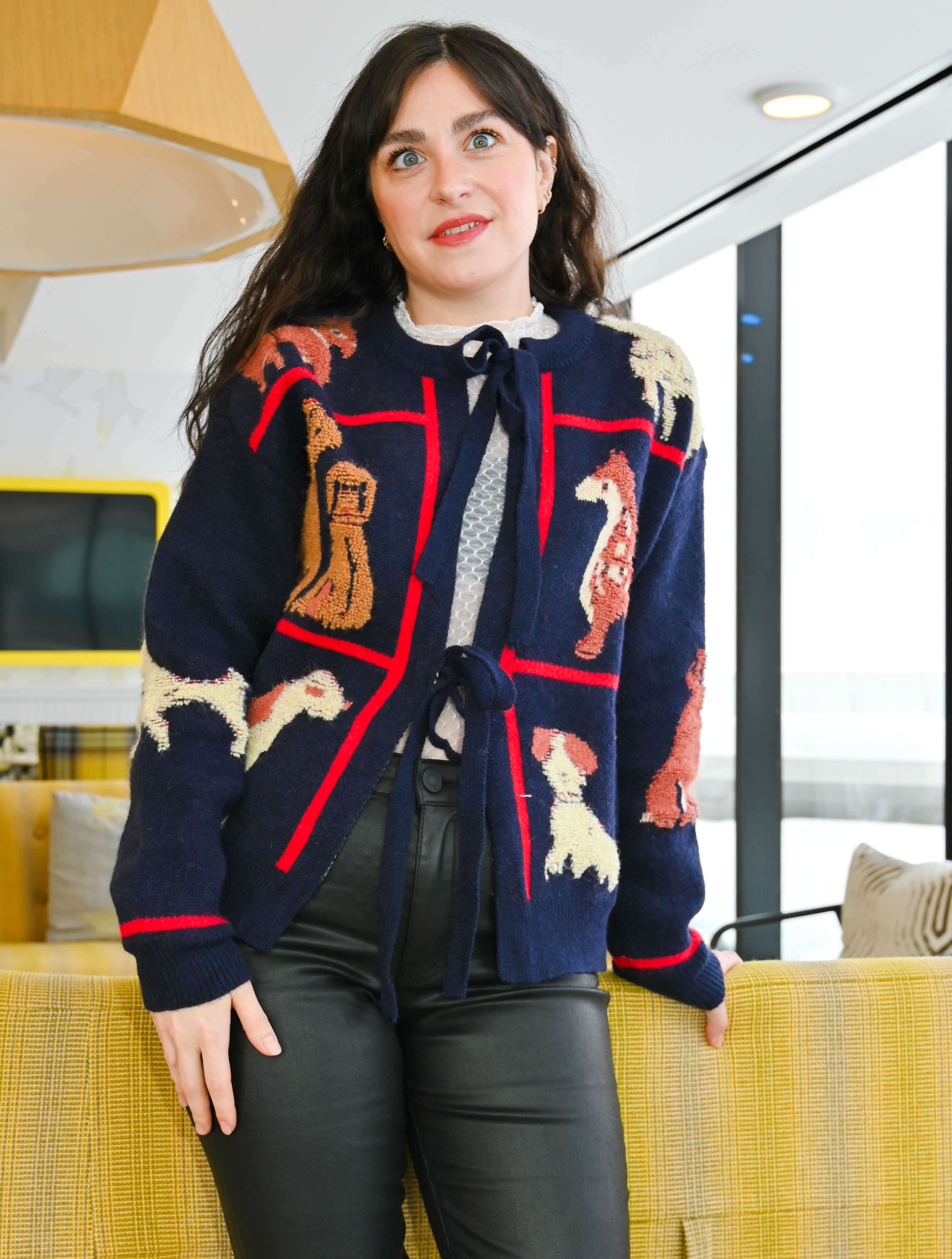 Dog Detailed Front Tie Cardigan