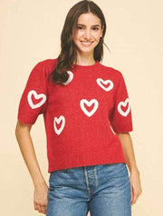 Heart Patterned Knit Sweater
