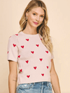 Heart Short Sleeve Sweater Top In Pink/Red