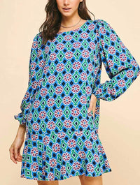 Print Long Sleeve Tunic Dress