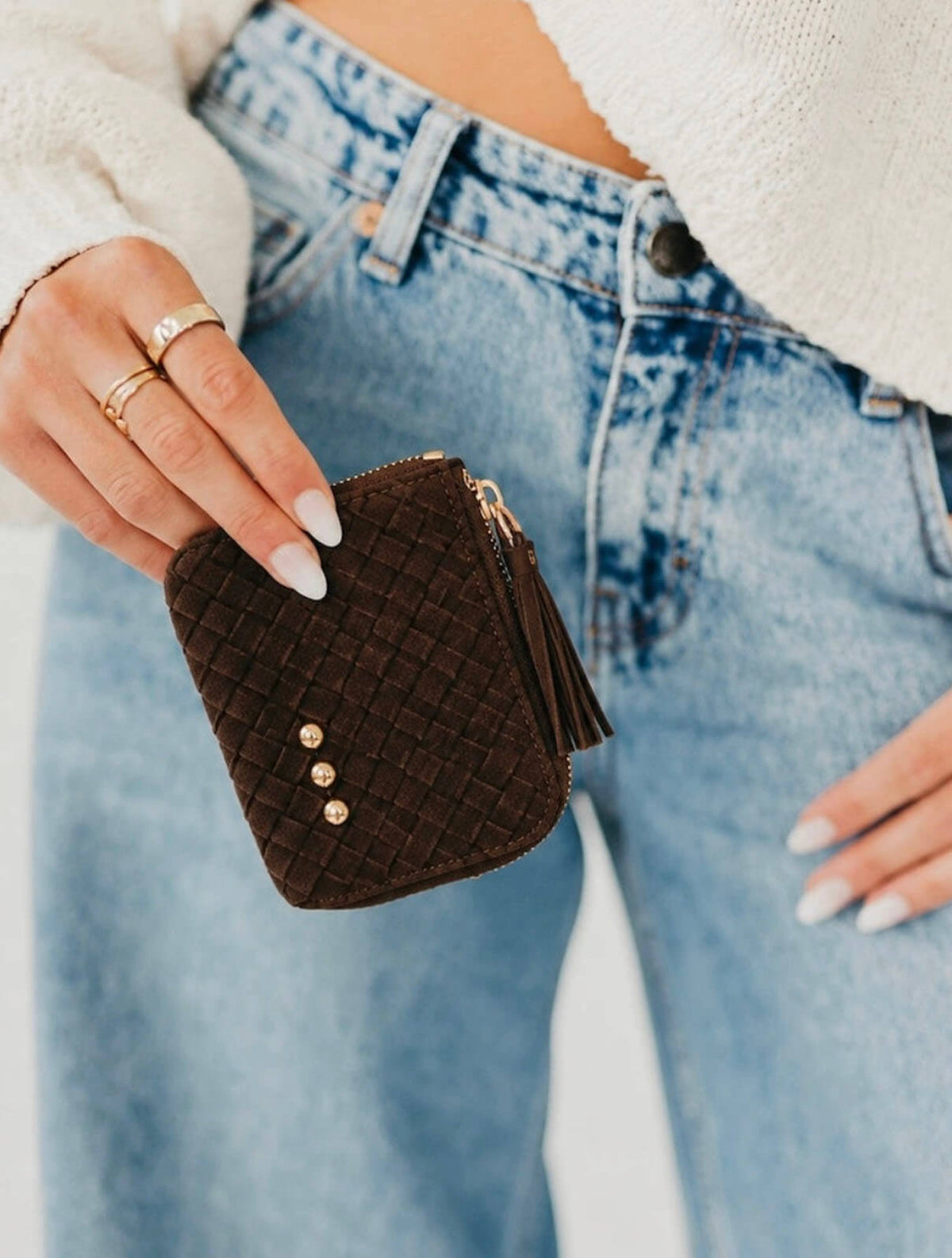 Suede Paris Studded Wallet