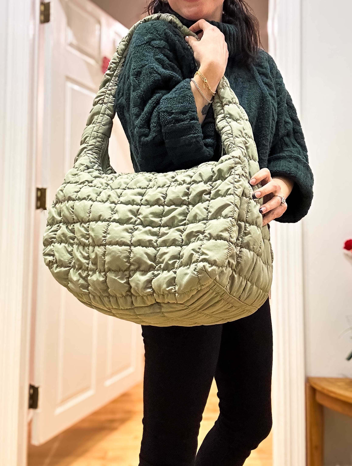 Large Quilted Bag in Sage Green