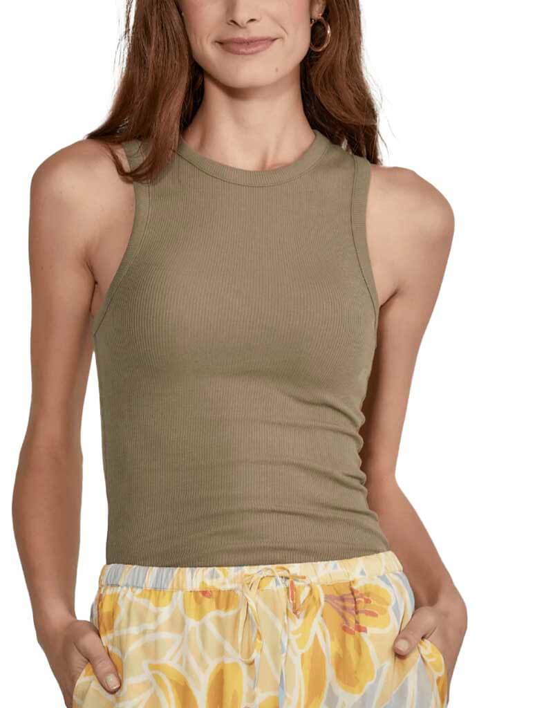Maria Crew Neck Muscle Tank in Olive