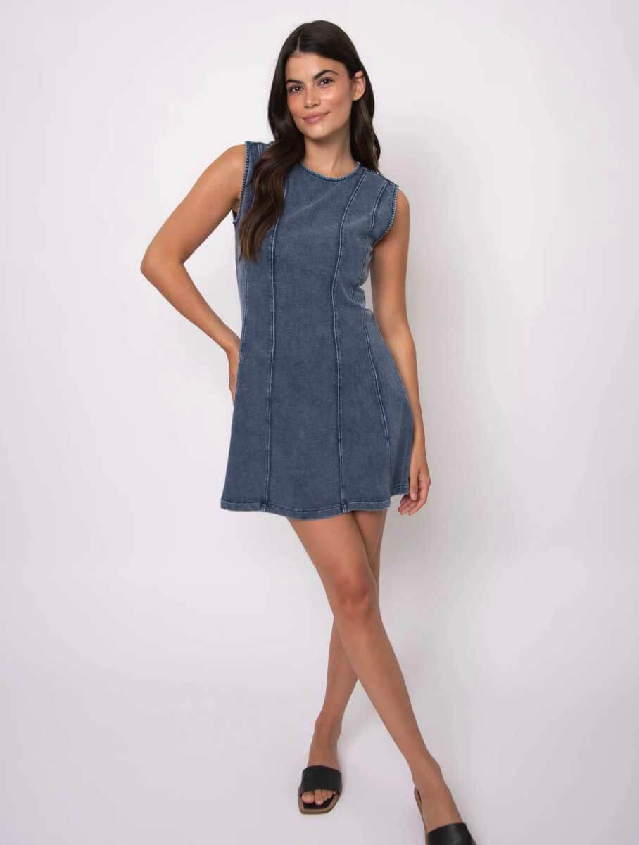 Radia Denim Look French Terry Sleeveless Dress