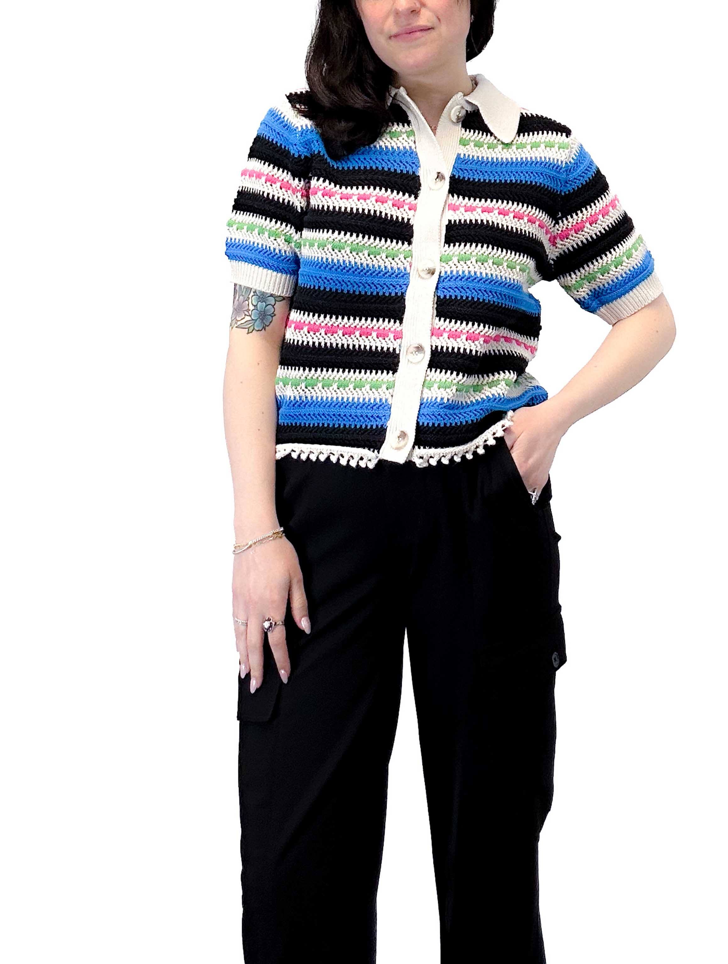 Kyoto Short Sleeve Knit Cardigan in Bright Multi