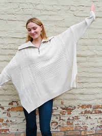 Persephone Long Sleeve Troyer Neck Poncho in White Beach