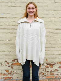 Persephone Long Sleeve Troyer Neck Poncho in White Beach