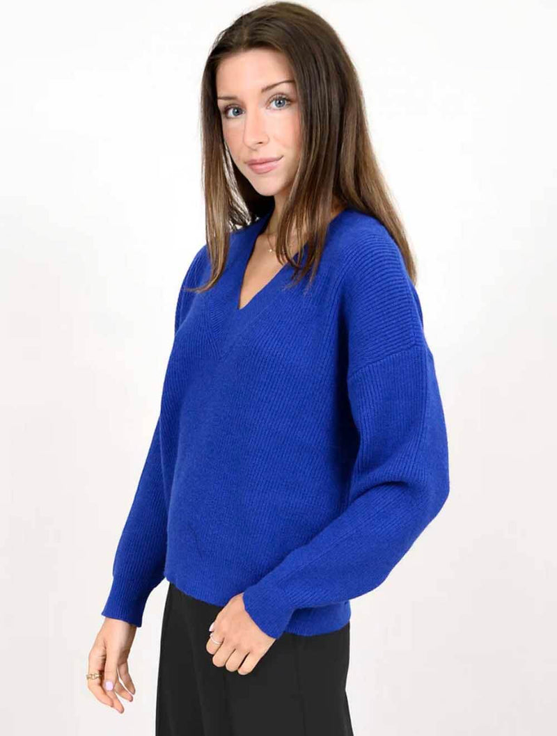 Manuela V-Neck Sweater in Cosmic Blue