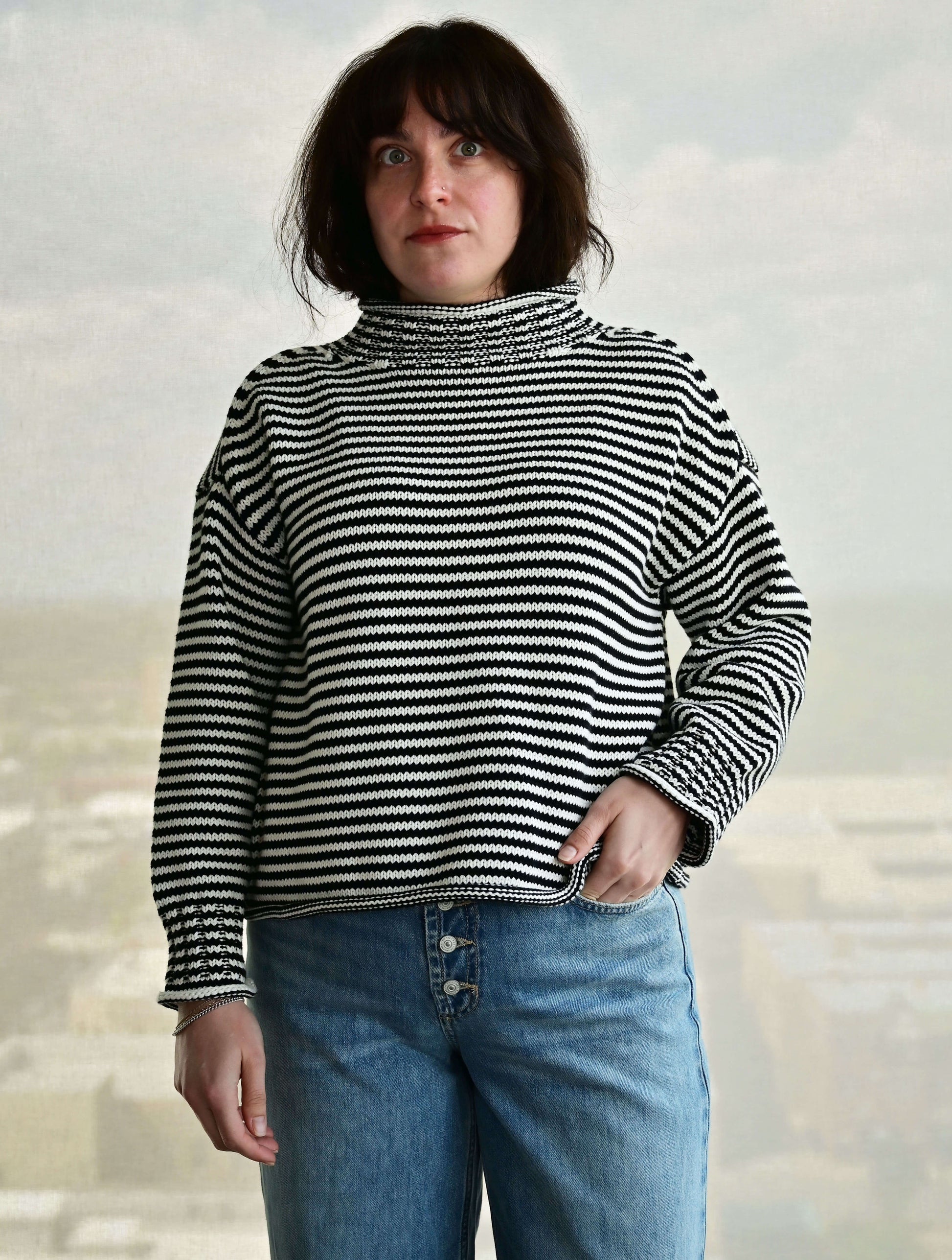 Lucretia Funnel Neck Stripe Sweater