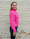 Hifza Mock Neck Long Raglan Sleeve Sweater in Barbie Pink