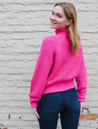 Hifza Mock Neck Long Raglan Sleeve Sweater in Barbie Pink