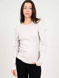 Ria Crew Neck T-Shirt with Puff Sleeve in Fog