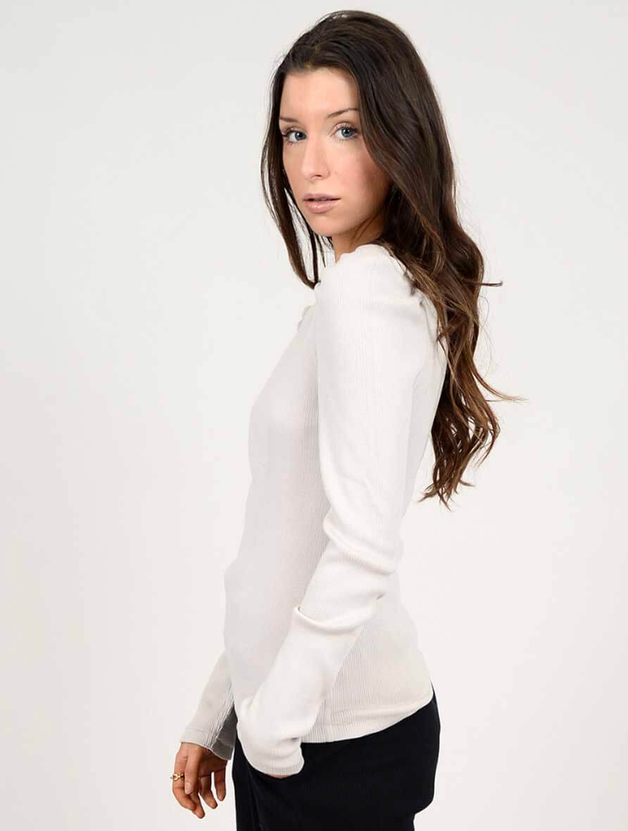 Ria Crew Neck T-Shirt with Puff Sleeve in Fog