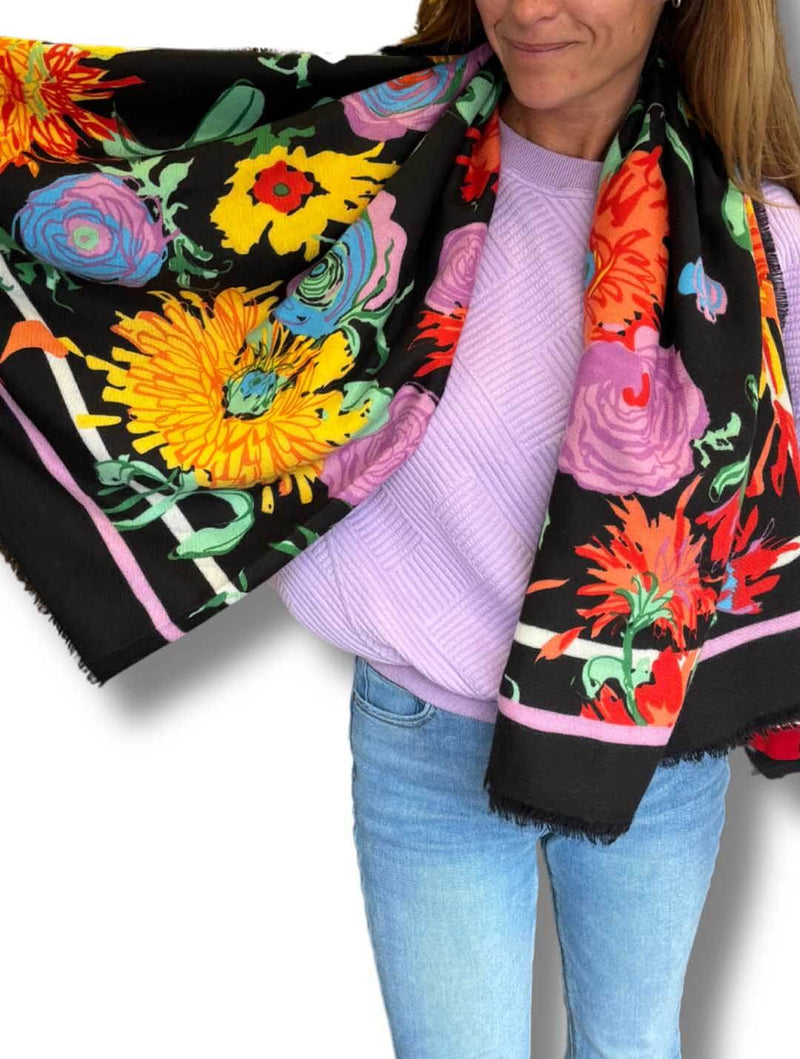 Oversized Floral Scarf in Black