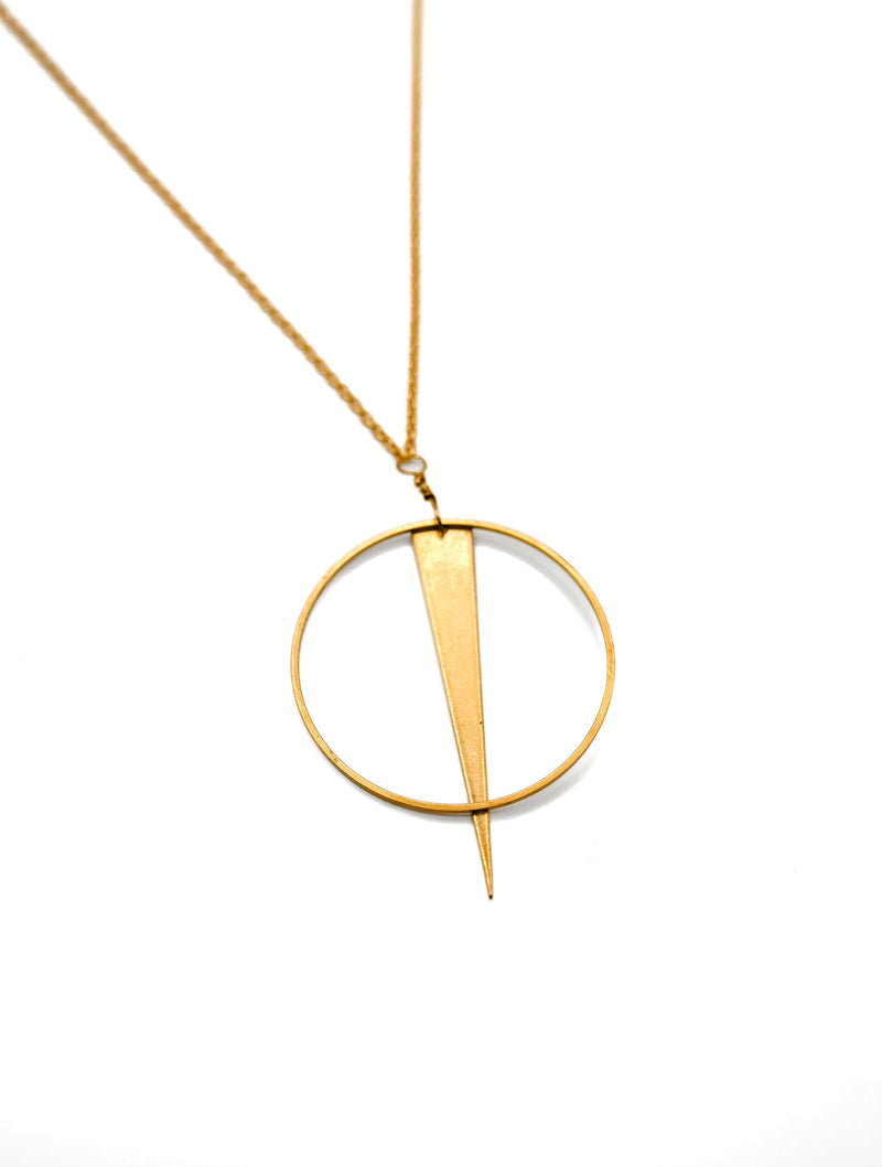 Long Circle Spike Necklace in Brass