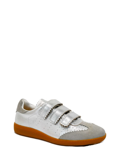 Silent D Seena Velcro Strap Sneaker in Silver Leather/Suede
