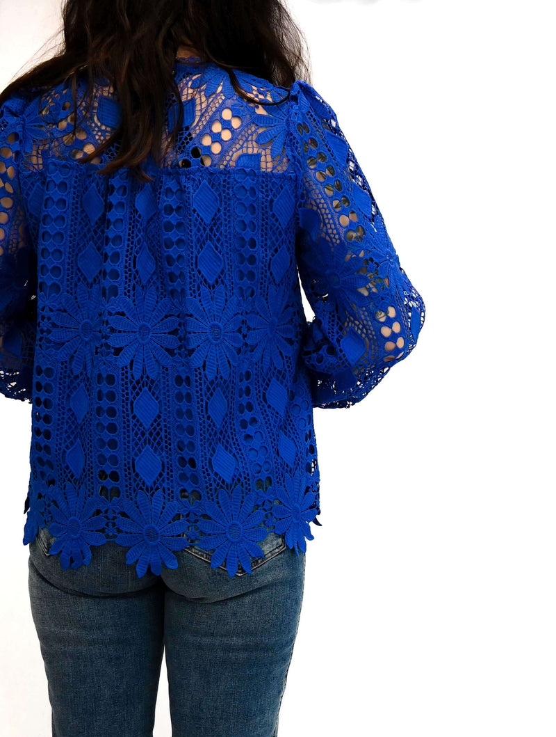 Lace Border Long Sleeve Blouse