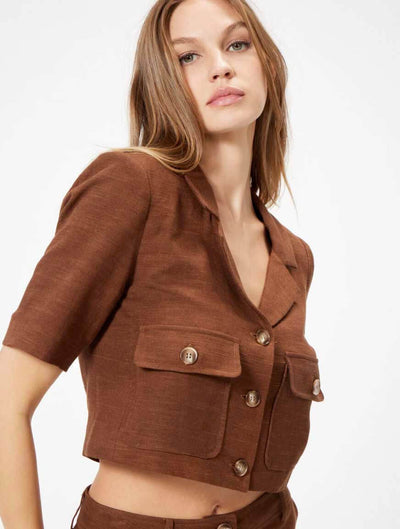 Pauline Cropped Suit Jacket in Brown