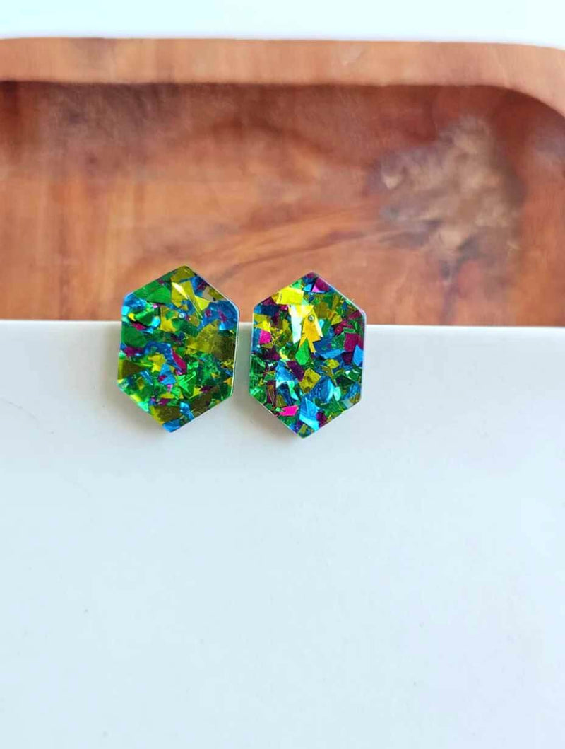 Emerald Stud Earrings in Green Sparkle