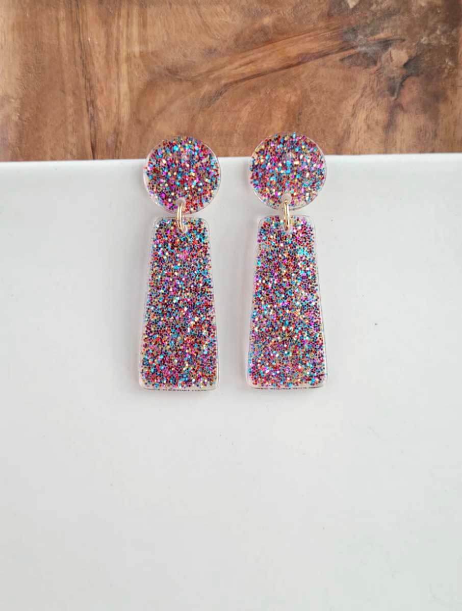 Mia Earrings in Rainbow Glitter