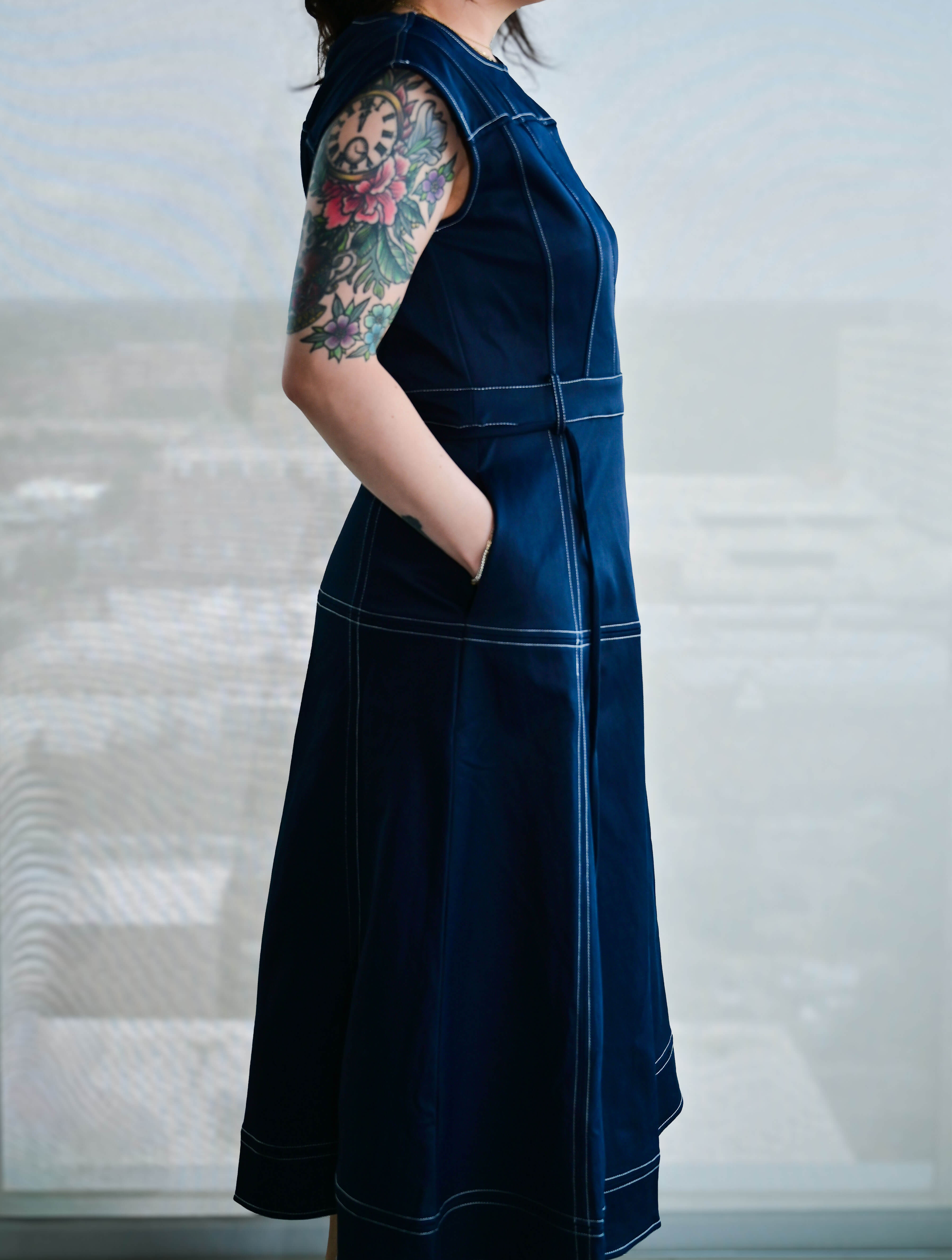 Top Stitch Sleeveless Long Dress