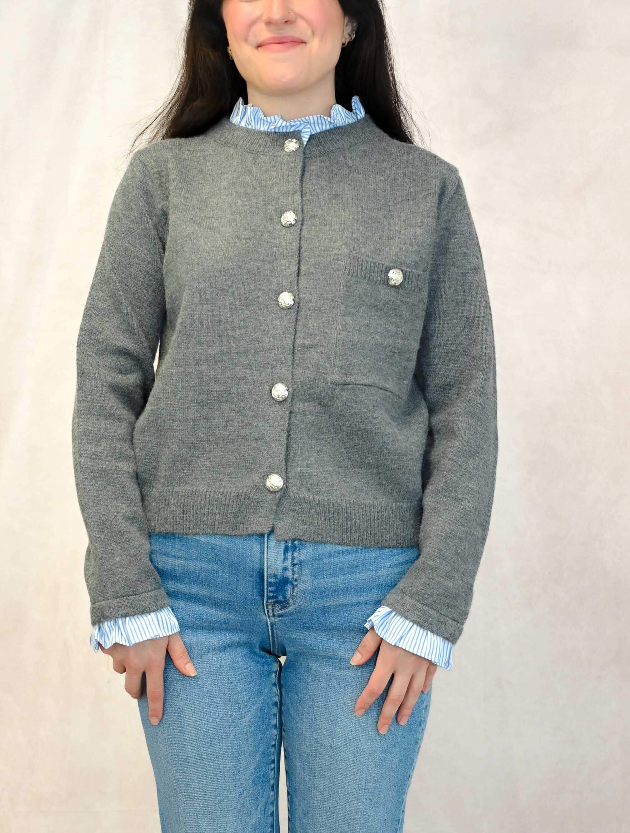 Cardigan with Stripe Collar Detail
