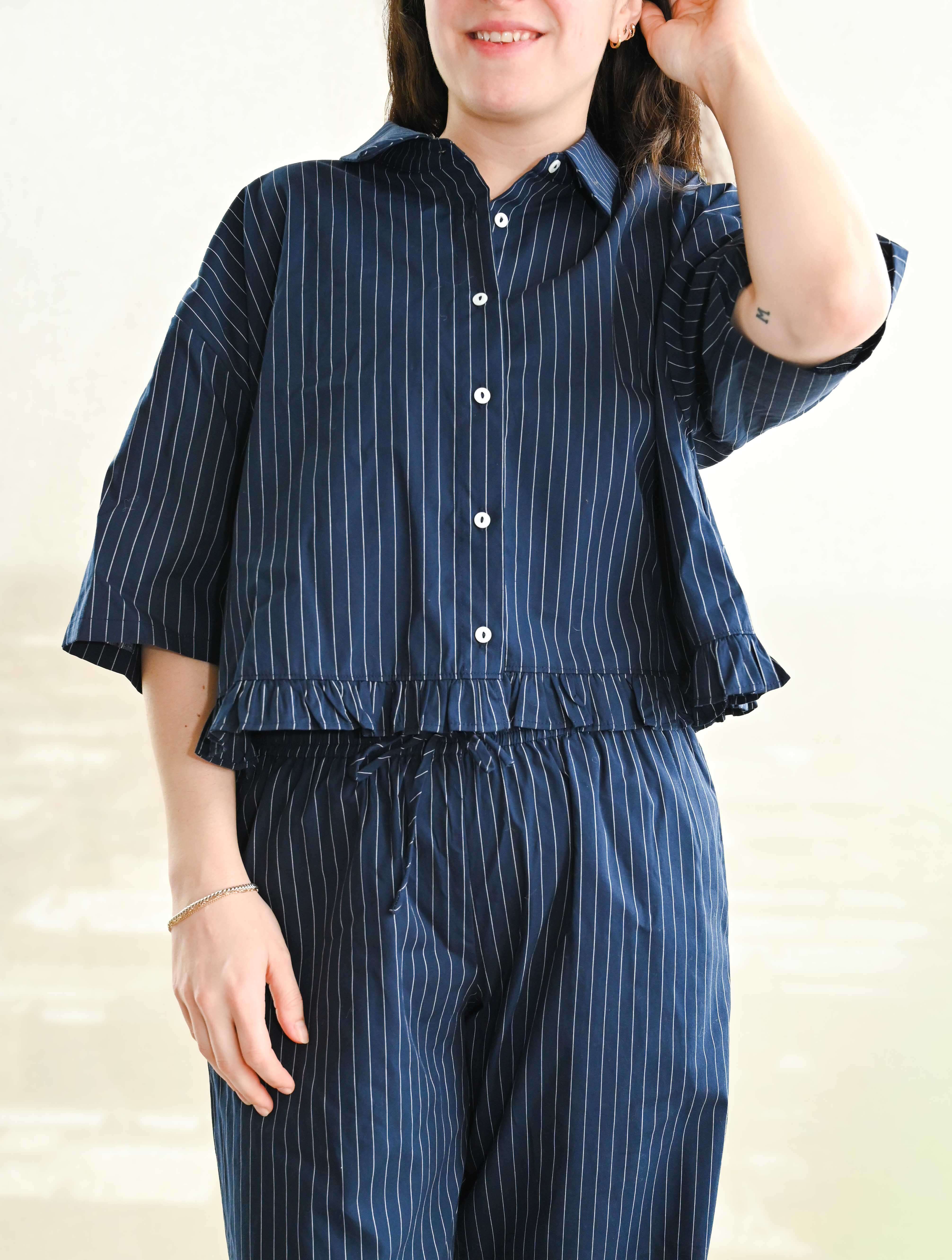 Ruffle Hem Cropped Shirt