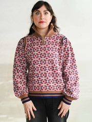 Zippered High Neck Striped Rib Band Sweater