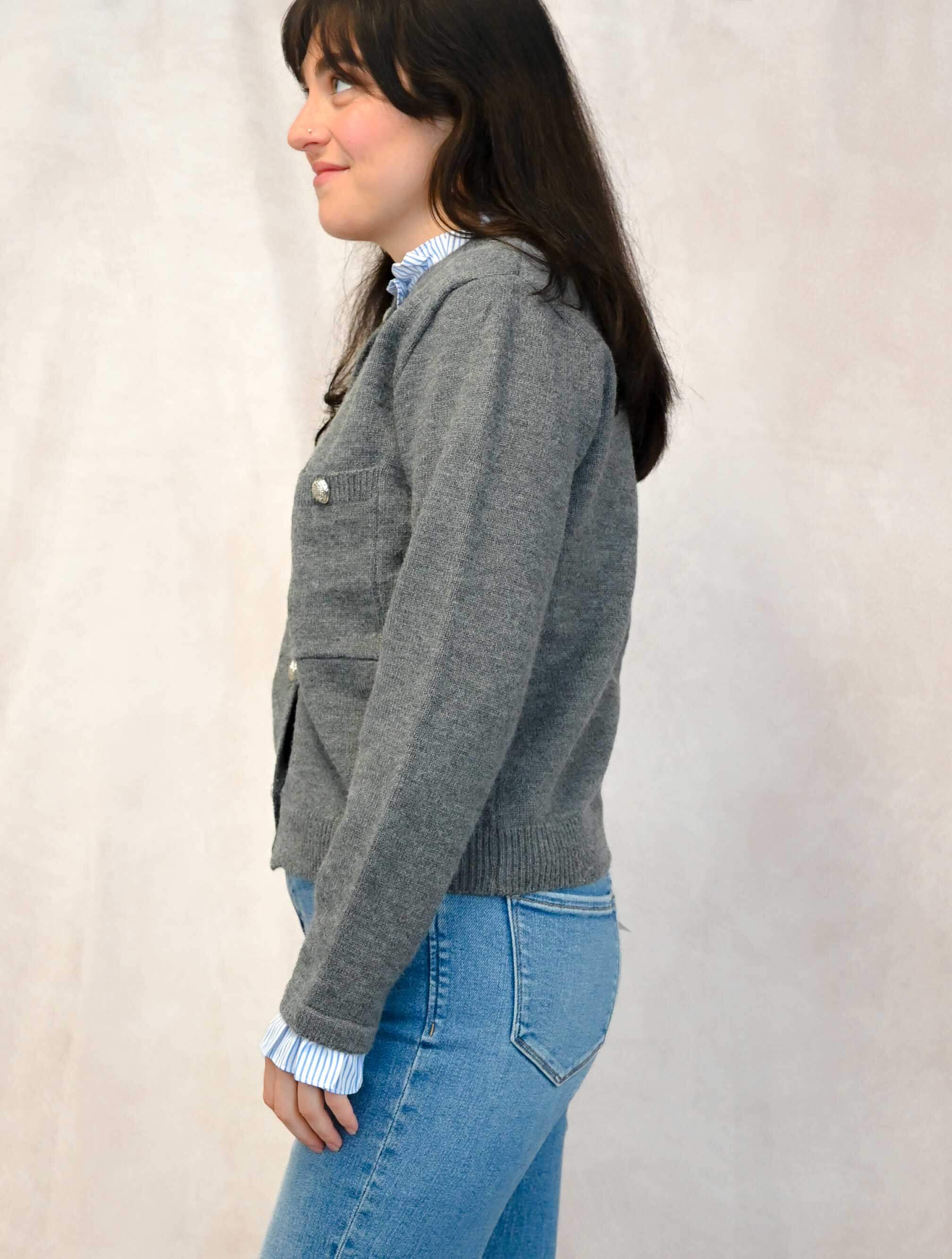 Cardigan with Stripe Collar Detail