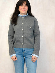 Cardigan with Stripe Collar Detail