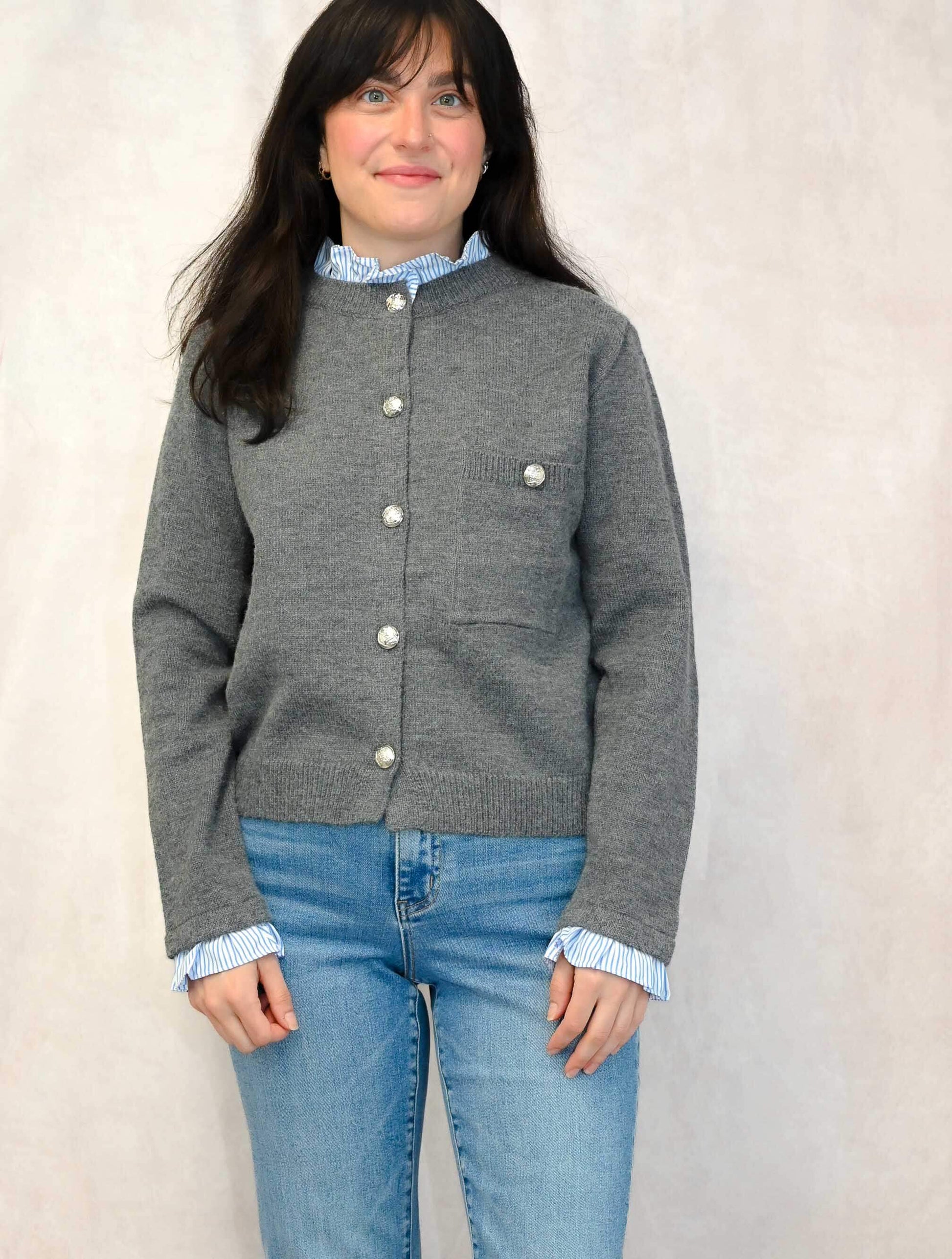 Cardigan with Stripe Collar Detail