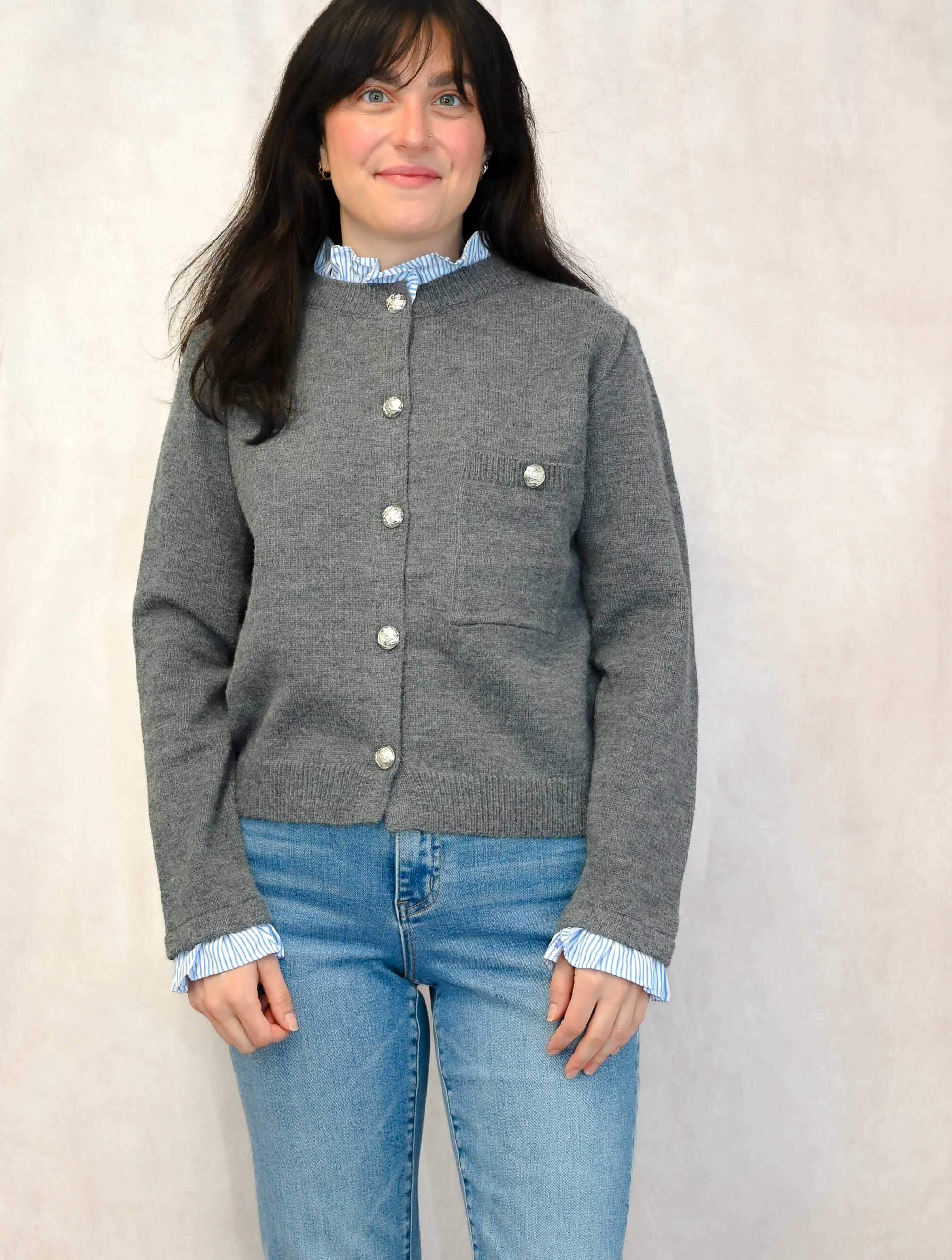 Cardigan with Stripe Collar Detail