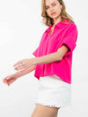 Short Sleeve Button Up Top in Magenta