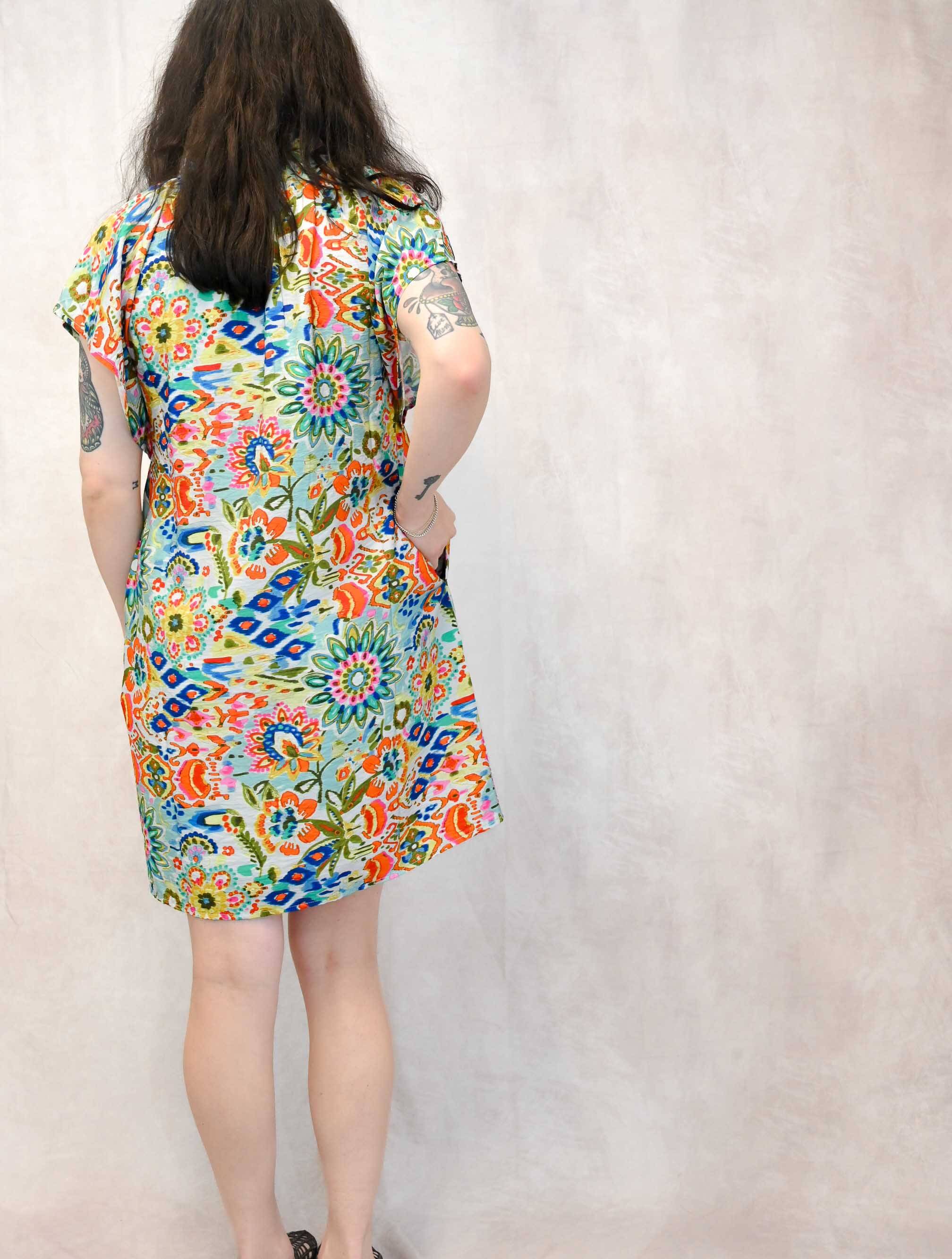 Short Sleeve Multi Patterned Dress